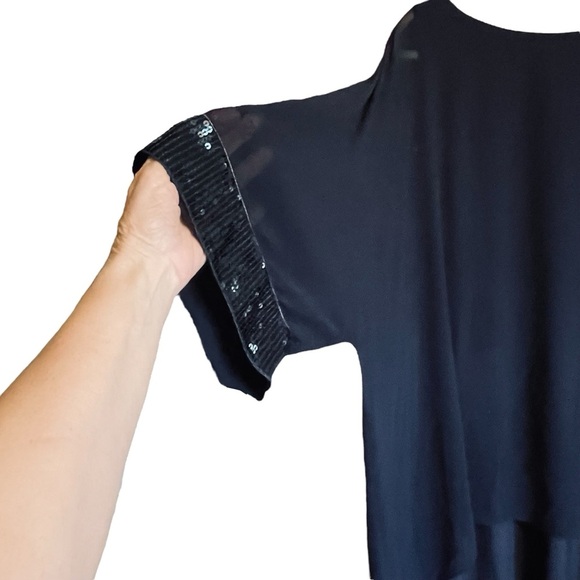 Melanie Lyne Navy Sheath Dress with sheer Overlay/ Sequined cuffs.Size 14 NWOT - Picture 4 of 16